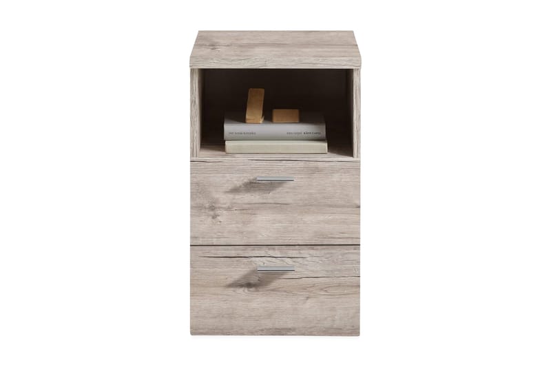 FMD Sängbord med 2 lådor och öppen hylla sandek - Beige - Sängbord & nattduksbord