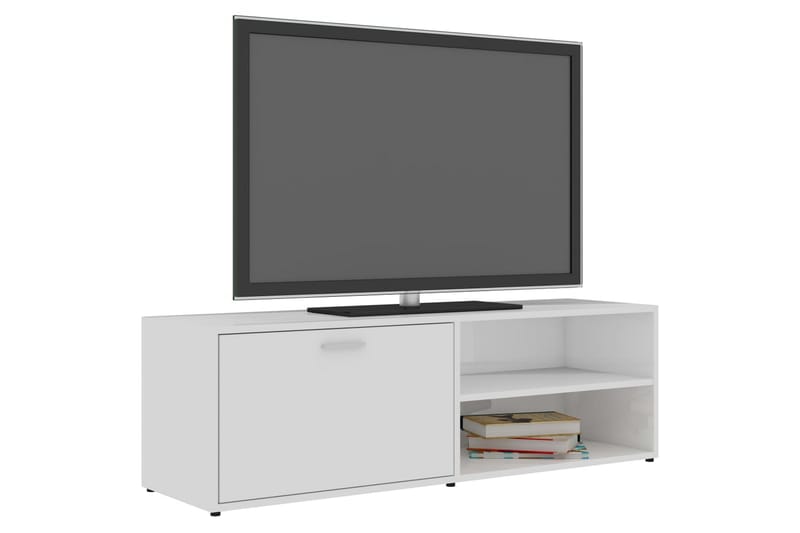 TV-bänk vit högglans 120x34x37 cm spånskiva - Vit - TV bänk & mediabänk