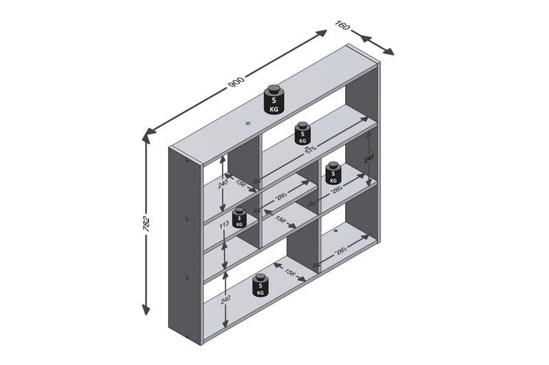 FMD Väggmonterad hylla med 9 fack betonggrå - Grå - Vägghylla