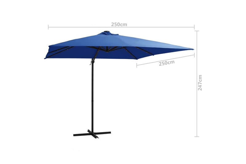 Frihängande parasoll med LED och stålstång 250x250 cm azurbl - Blå - Hängparasoll & frihängande parasoll