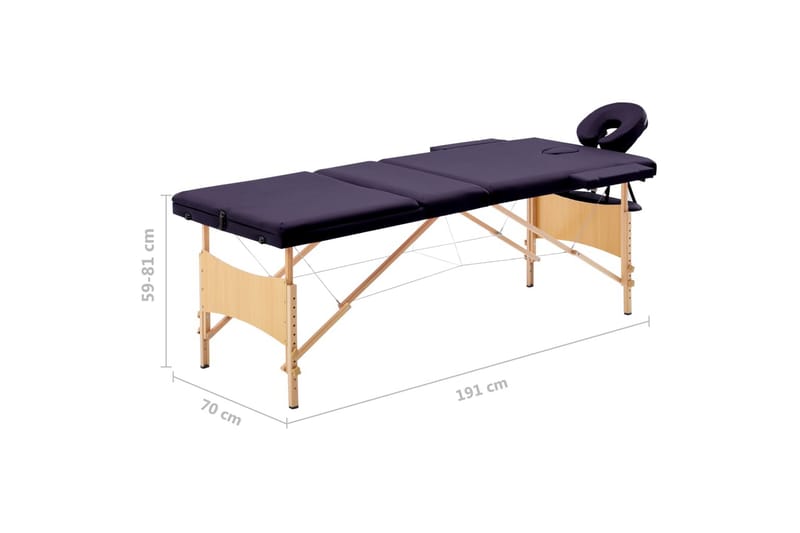 Hopfällbar massagebänk 3 sektioner trä mörklila - Lila - Massagebänk & massagebord