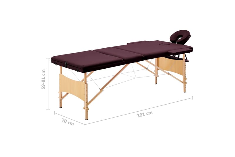 Hopfällbar massagebänk 3 sektioner trä lila - Lila - Massagebänk & massagebord