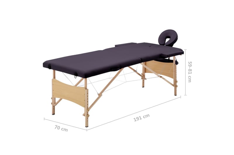 Hopfällbar massagebänk 2 sektioner trä mörklila - Lila - Massagebänk & massagebord