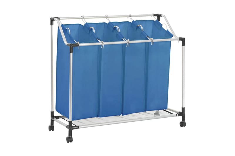 Tvättsorterare med 4 påsar blå stål - Blå - Tvättkorg - Badrumstillbehör