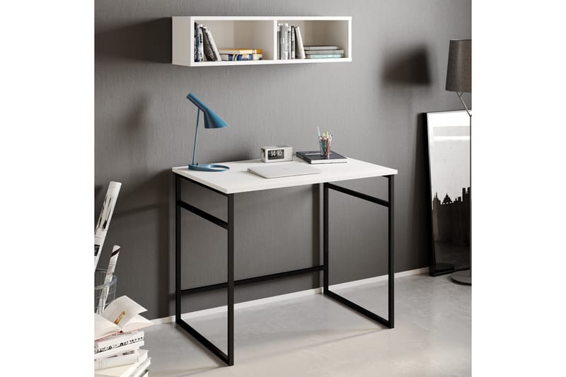 Klingbo Skrivbord 90 cm med Förvaring Vägghylla - Vit - Skrivbord