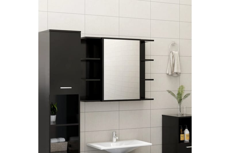 Spegelskåp för badrum svart 80x20,5x64 cm spånskiva - Svart - Spegelskåp badrum