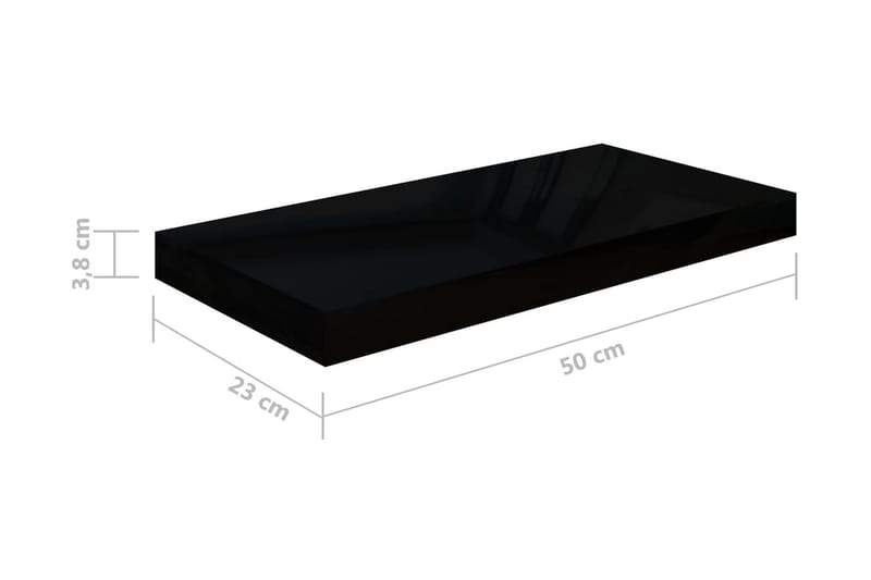Svävande vägghyllor 4 st svart högglans 50x23x3,8 cm MDF - Svart - Vägghylla