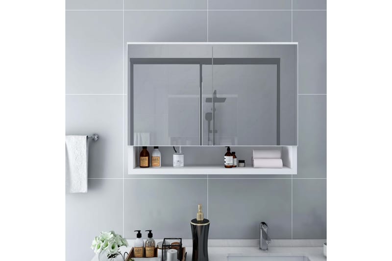 LED-Spegelskåp för badrum vit 80x15x60 cm MDF - Vit - Spegelskåp badrum