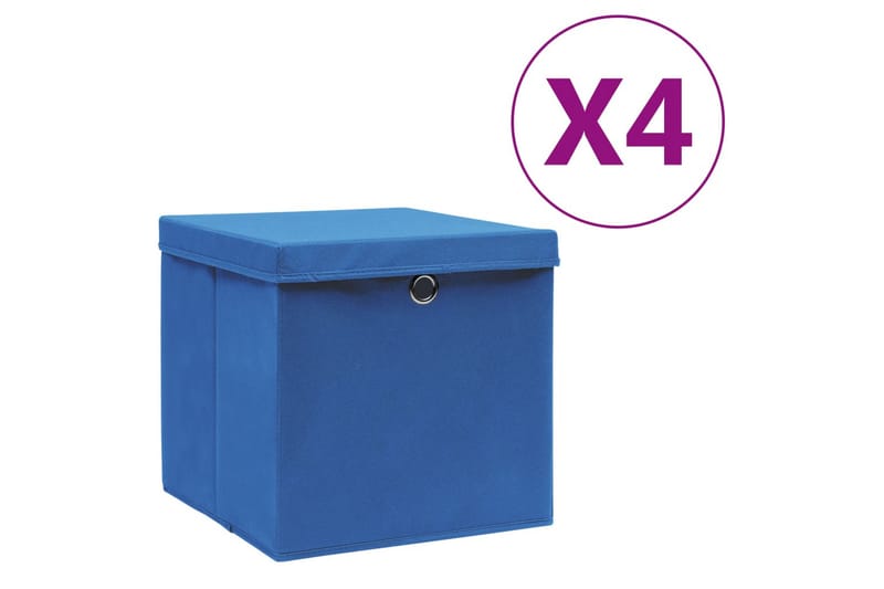 Förvaringslådor med lock 4 st 28x28x28 cm blå - Blå - Förvaringslåda