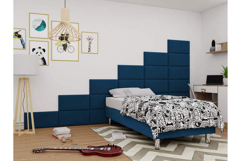 Adeliza Kontinentalsäng 90x200 cm+Panel 60 cm - Blå - Komplett sängpaket