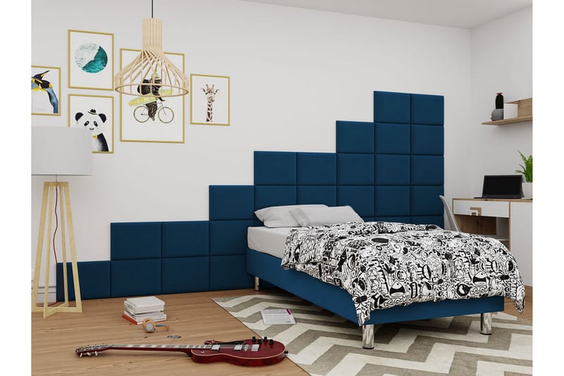 Adeliza Kontinentalsäng 80x200 cm+Panel 40 cm - Blå - Komplett sängpaket