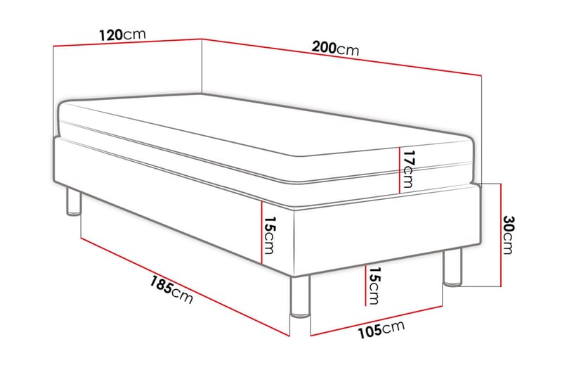 Adeliza Kontinentalsäng 120x200 cm+Panel 30 cm - Blå - Komplett sängpaket