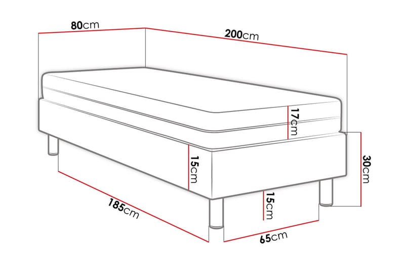 Adeliza Kontinentalsäng 80x200 cm+Panel 60 cm - Grå - Komplett sängpaket