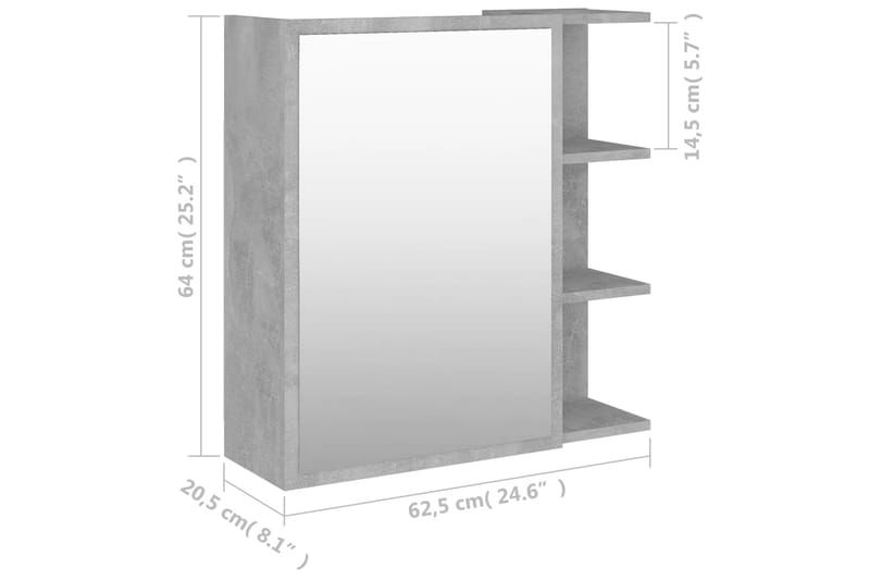 Spegelskåp för badrum betonggrå 62,5x20,5x64 cm spånskiva - Grå - Spegelskåp badrum