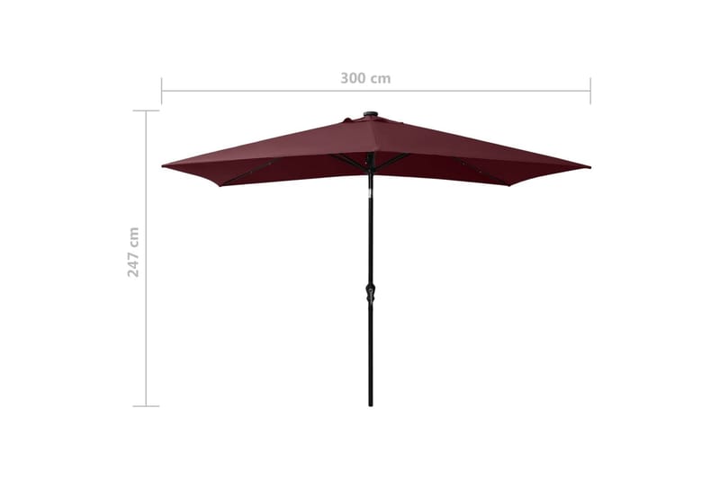Parasoll med LED och stålstång 2x3 m vinröd - Vinröd - Parasoll