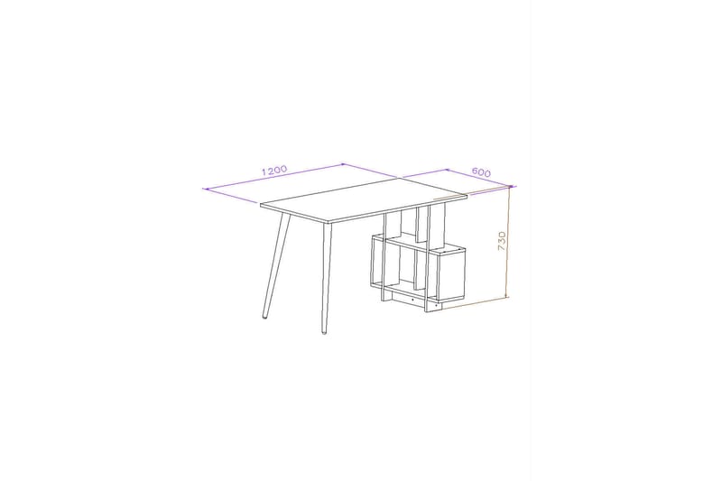 Keachi Side Skrivbord 120 cm med Förvaring Hyllor - Valnötsbrun/Vit - Skrivbord
