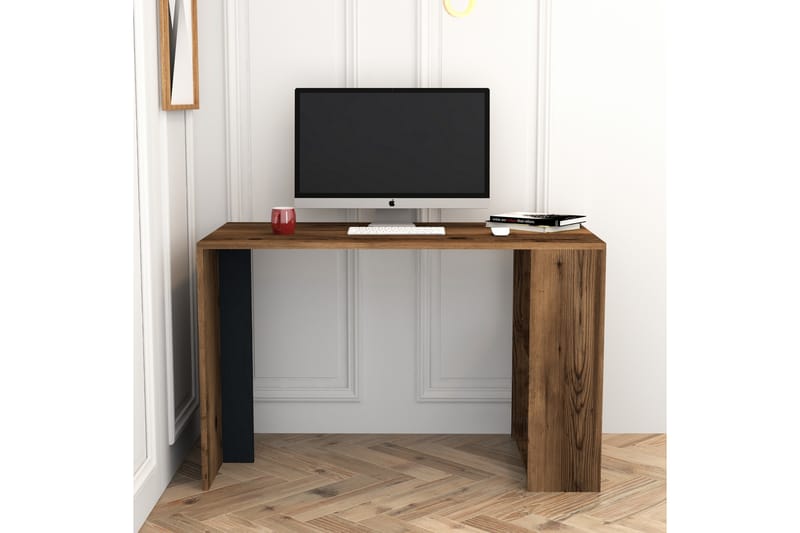Timiza Skrivbord 120 cm med Förvaring Hylla - Valnötsbrun/Antracit - Skrivbord
