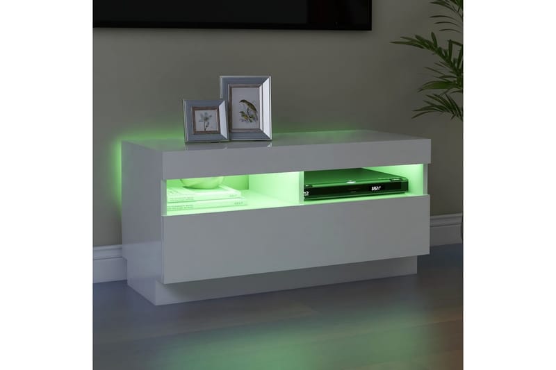 TV-bänk med LED-belysning vit högglans 80x35x40 cm - Vit - TV bänk & mediabänk