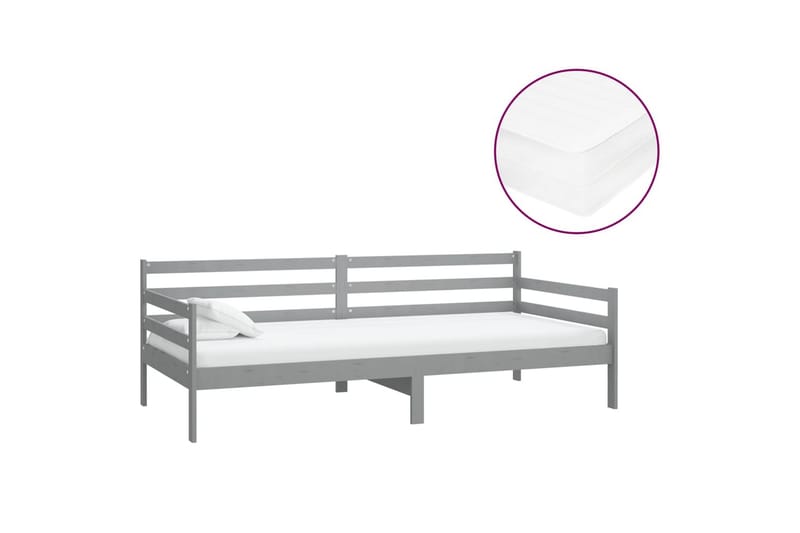 Dagbädd med madrass 90x200 cm grå massiv furu - Grå - Möbler - Soffa - Dagbäddar