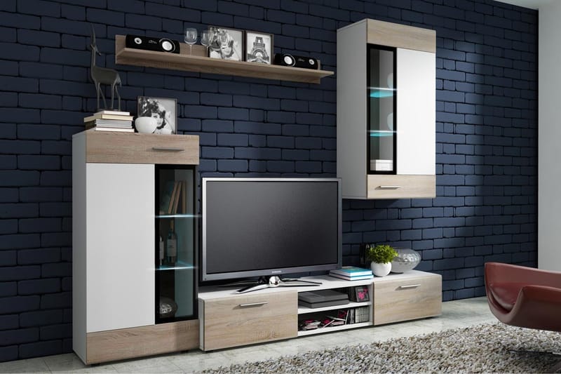 Tango TV-möbelset - Vit/Ek/Vit LED - TV-möbelset