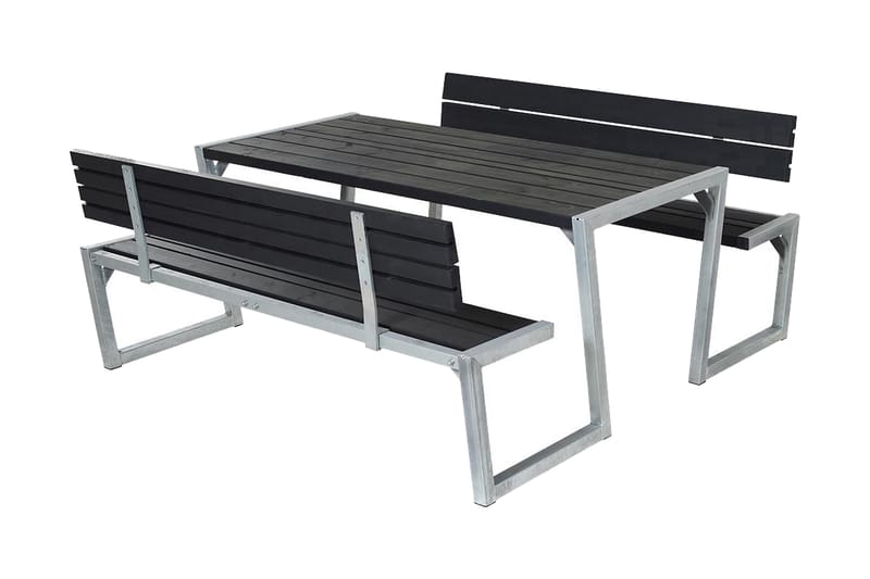 PLUS Zigma Picknickbord med Bänk 2 Ryggstöd - Svart - Picknickbord & bänkbord