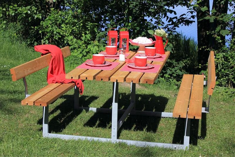 PLUS Basic Bänkset med 2 Ryggstöd - Brun/Beige - Picknickbord & bänkbord