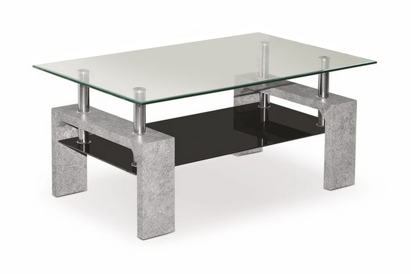 Diana Soffbord 100 cm med Förvaring Hylla - Glas/Svart/Grå - Soffbord