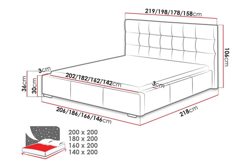 Dolores Förvaringssäng & madrass 218x186x106 cm - Vit - Komplett sängpaket - Sängar med förvaring