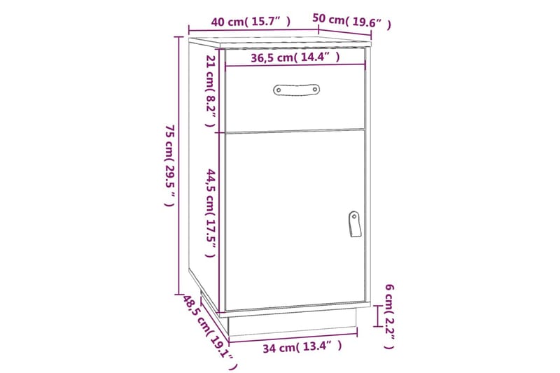 beBasic Skrivbordsskåp vit 40x50x75 cm massiv furu - White - Förvaring - Småförvaring