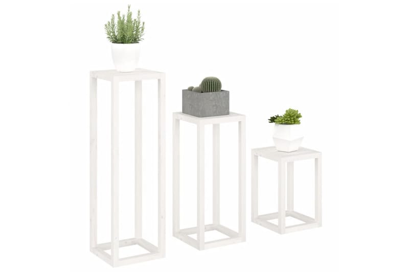 beBasic Växtställ 3 delar Vit massiv furu - White - Inredning - Kruka & ytterkruka