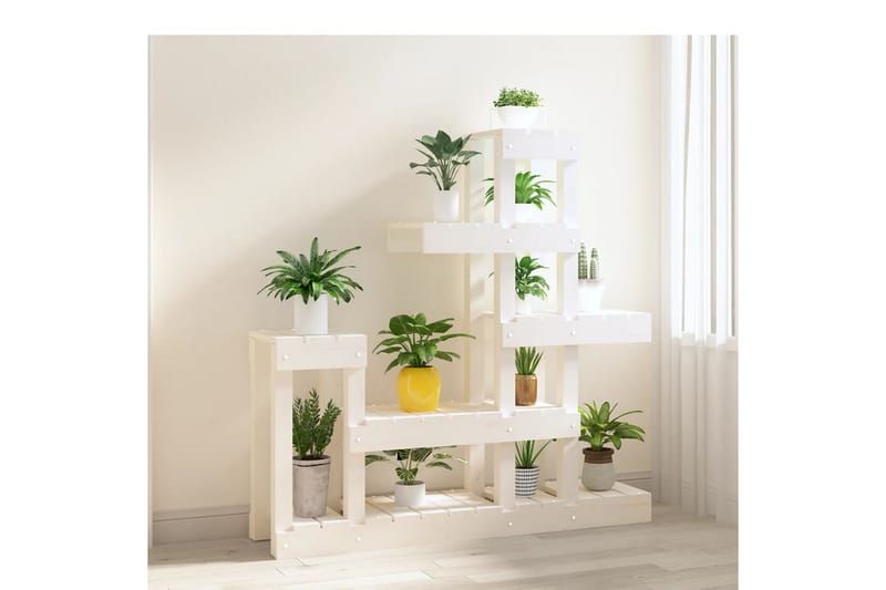 beBasic Växtställ vit 92x25x97 cm massiv furu - White - Inredning - Kruka & ytterkruka