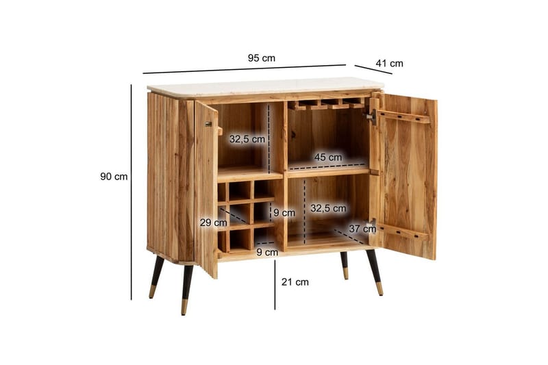 Hembar Wohnling Massivt trä med riktig marmorskiva modern - Möbler - Bord & matgrupper
