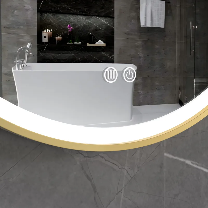 Stilren LED-spegel | 60x60 cm | Guldaluminiumram | Anti-fog & touch-styrning - Belysning & el - Badrumsbelysning