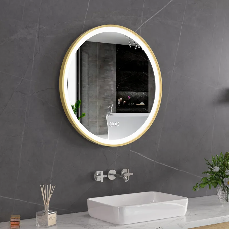 Stilren LED-spegel | 60x60 cm | Guldaluminiumram | Anti-fog & touch-styrning - Belysning & el - Badrumsbelysning