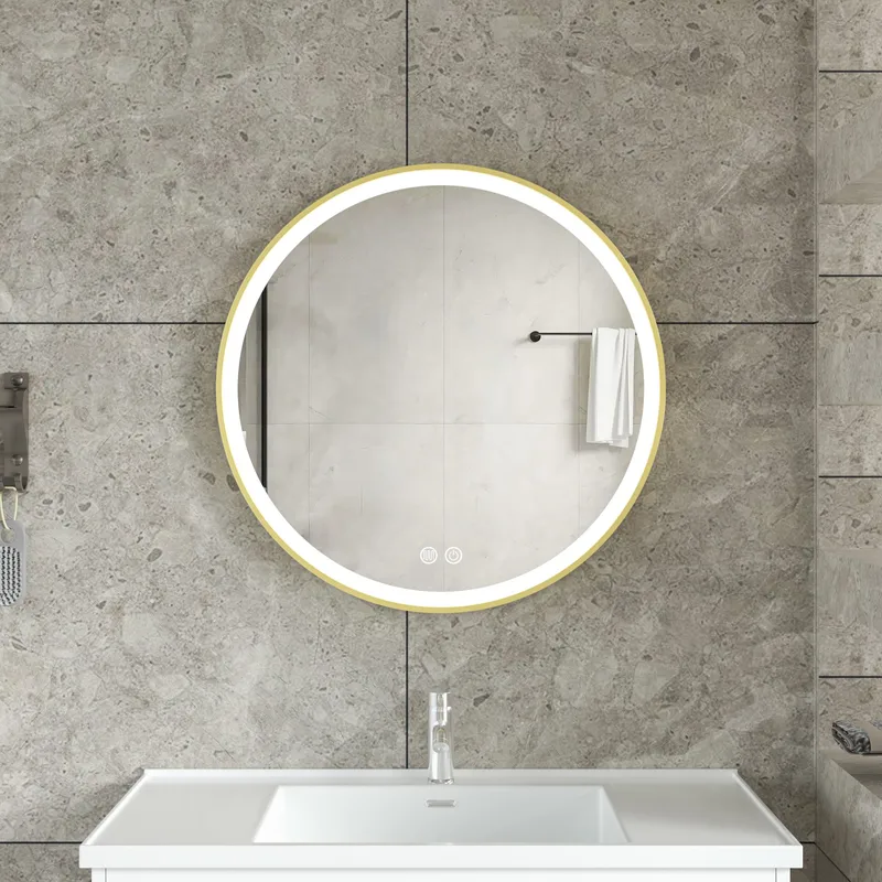 Stilren LED-spegel 80x80cm | Guldaluminiumram| Anti-fog & touch-styrning - Belysning & el - Badrumsbelysning