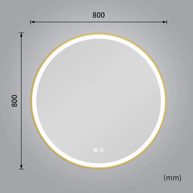 Stilren LED-spegel 80x80cm | Guldaluminiumram| Anti-fog & touch-styrning - Belysning & el - Badrumsbelysning