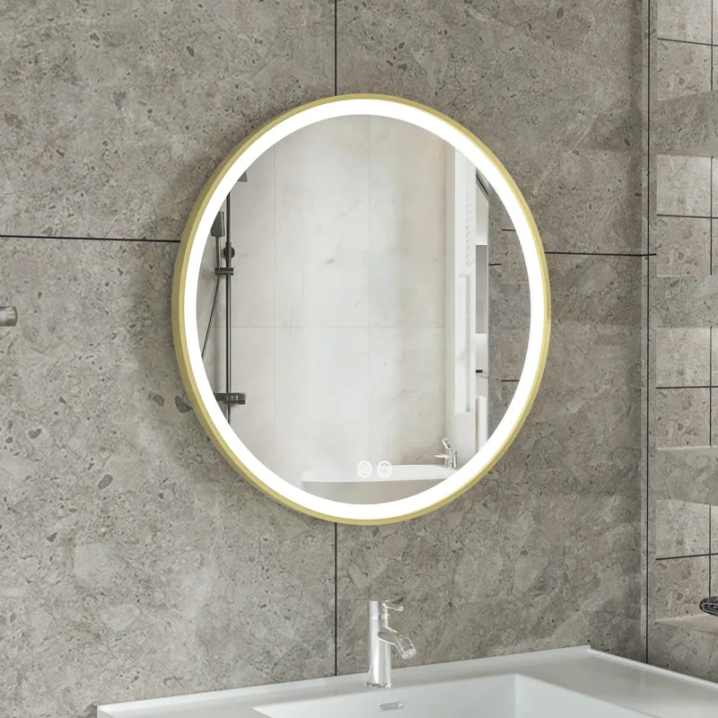 Stilren LED-spegel 80x80cm | Guldaluminiumram| Anti-fog & touch-styrning - Belysning & el - Badrumsbelysning