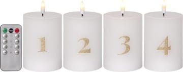 Flamme Advent LED Blockljus 4-pack 7.5 cm - vit med guldsiffror - Belysning & el - Inomhusbelysning & lampor - Dekorationsbelysning
