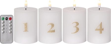 Flamme Advent LED Blockljus 4-pack 7.5 cm - vit med guldsiffror - Belysning & el - Inomhusbelysning & lampor - Dekorationsbelysning