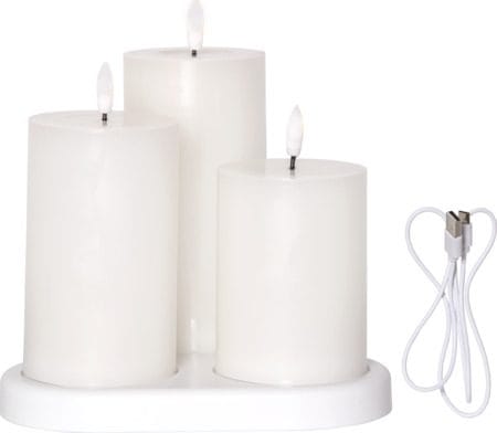 Flamme Charge LED Blockljus 3-pack 7.5 cm - vit - Belysning & el - Inomhusbelysning & lampor - Dekorationsbelysning
