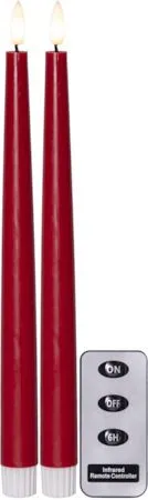 Flamme Slim LED Antikljus 2-pack 28,5 cm, röd