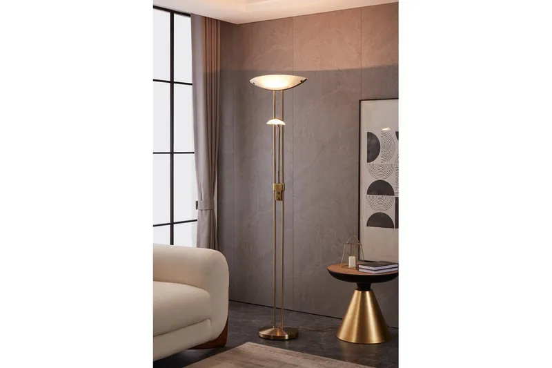 Golvlampa Eglo Baya Bronserad Vit - Vit/Mörkgrå - Belysning & el - Inomhusbelysning & lampor - Golvlampa - Tvåarmad golvlampa