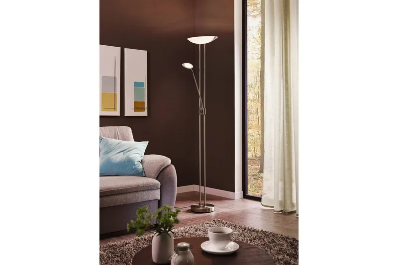 Golvlampa Eglo Baya Led Nickel-Matt Vit, Satinerad - Vit/Grå - Belysning & el - Inomhusbelysning & lampor - Sovrumslampa