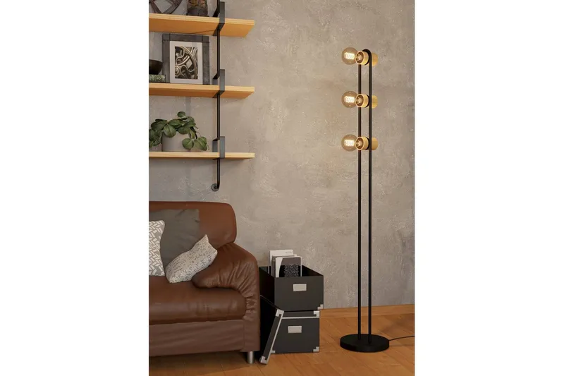 Golvlampa Eglo Chieveley med 3 Lampor - Svart/Brun - Belysning & el - Inomhusbelysning & lampor - Sovrumslampa