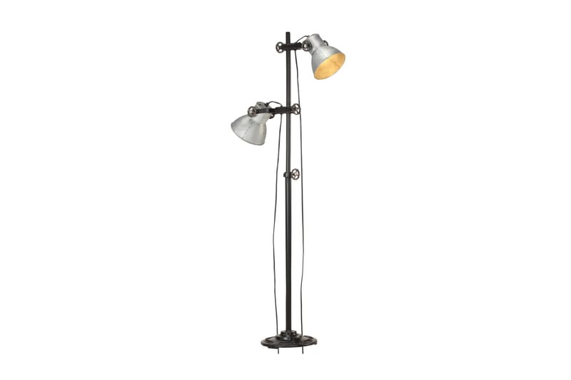 Golvlampa med 2 lampskärmar silver E27 gjutjärn - Silver - Belysning & el - Inomhusbelysning & lampor - Golvlampa - Tvåarmad golvlampa