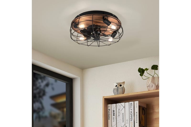 Fläkt TRIO Trondheim Mattsvart/trä - Mattsvart/trä - Belysning & el - Inomhusbelysning & lampor - Sovrumslampa - Taklampa sovrum