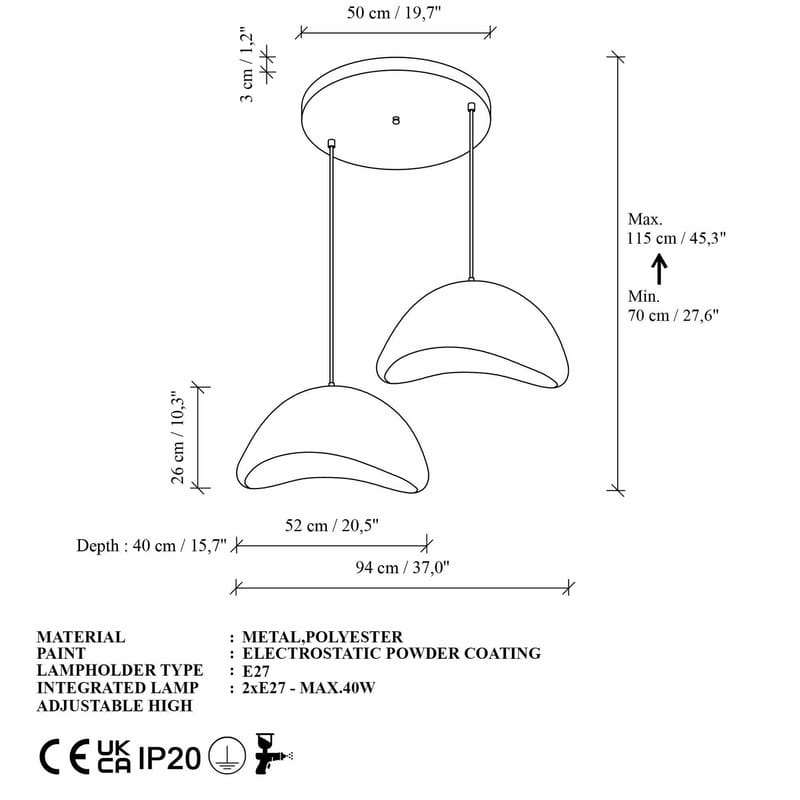 Dasina Pendellampa - Vit - Belysning & el - Inomhusbelysning & lampor - Taklampa & takbelysning - Kristallkrona & takkrona
