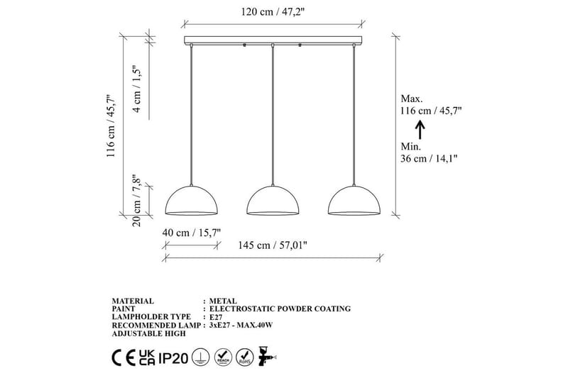 Ljuskrona Brena Rany Tre Uttag - 145 x 40 x 116 cm - Belysning & el - Inomhusbelysning & lampor - Taklampa & takbelysning - Pendellampor & hänglampor