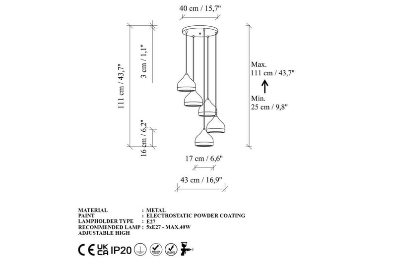 Ljuskrona Soodni Fem Sufia Vit - Vit - Belysning & el - Inomhusbelysning & lampor - Taklampa & takbelysning - Pendellampor & hänglampor