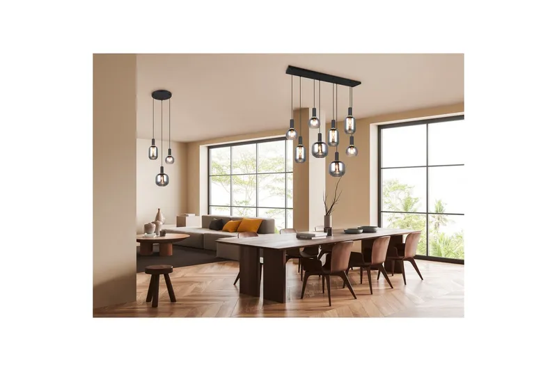 Pendel TRIO Diva 8-del, Mattsvart/kromad - 8-del, Mattsvart/kromad - Belysning & el - Inomhusbelysning & lampor - Taklampa & takbelysning - Pendellampor & hänglampor